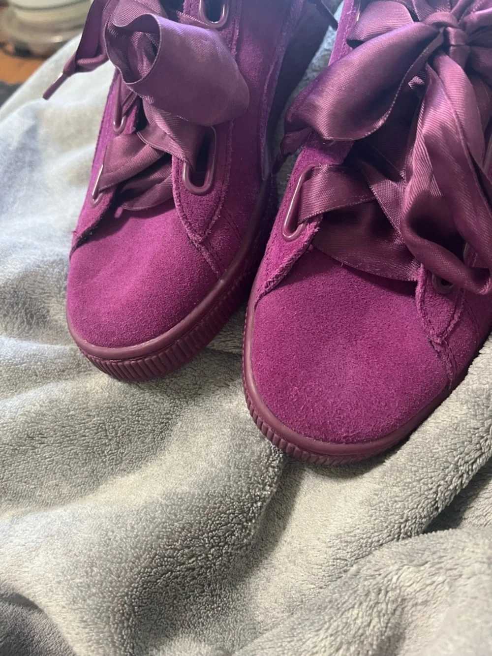 Puma Women's Suede Sneakers - Purple with Gold Accent - Picture 3 of 12